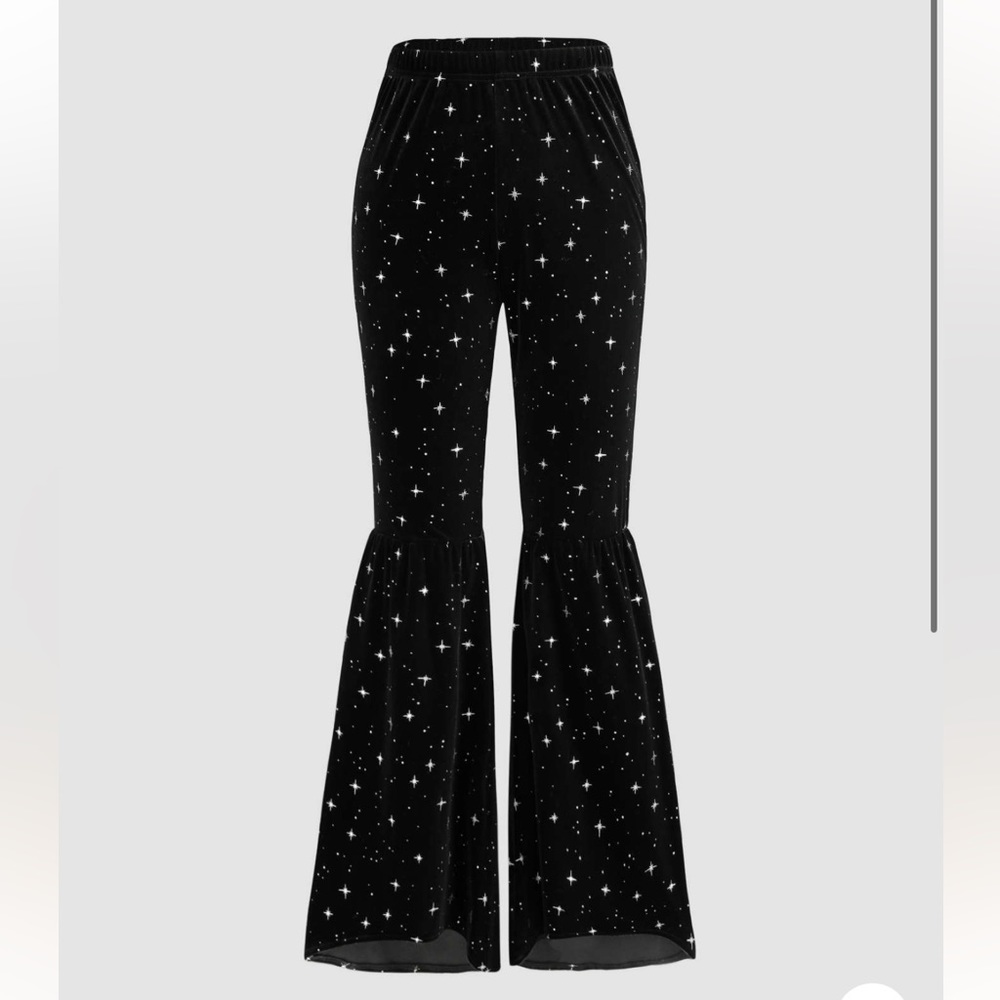 Velvet Star Pattern High Waist Flared Pants